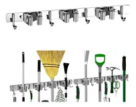 Suporte Inox Multiuso Com Gancho Vassoura Rodo Pá Pano
