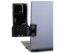 Suporte Lateral para Celular em Monitor ou Notebook Ajustável e Firme Suporte Lateral para Celular em Monitor ou Notebook Ajustável e Firme