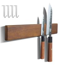 Suporte magnético para facas ENOKING 16" em madeira de acácia com 4 ganchos Suporte magnético para facas ENOKING 16" em madeira de acácia com 4 ganchos