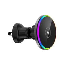 Suporte Magnético Veicular c/ Carregador Sem Fio 15W Led RGB PEI-WS19