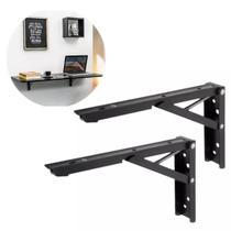 Suporte Mão Francesa Retrátil PAR (2un) Dobrável Reforçada Tampo Mesa - Varios TAMANHOS Preto e Branco