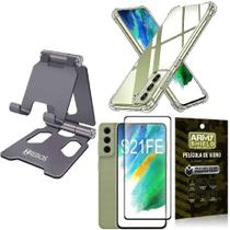 Suporte Mesa 360 Hrebos Chumbo + Capinha Antishock + Película Vidro 3D - Kit Suporte Smartphone