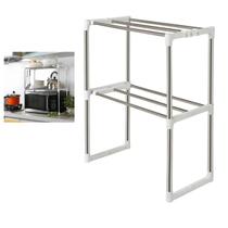 Suporte Microondas Prateleira Inox Rack 2 Andares Ajustavel Gancho Cozinha Pia Bancada Multiuso Armazenamento Organizaçao - AB.MIDIA