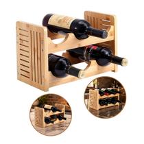 Suporte Mini Adega Porta Vinhos 6 Garrafas Bambu 2 Andares Bege