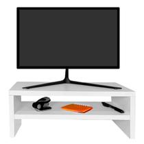 Suporte Monitor Escritorio Recepção Consultorio Madeira 40cm Duplo TV Pc Gamer Branco