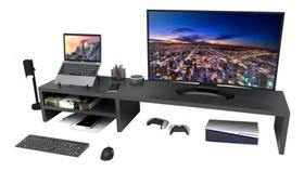 Suporte Monitor Gamer 100x20x15 Preto Mdf Prateleira