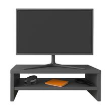 Suporte Monitor Madeira 40cm Duplo TV Pc Gamer Escritorio Recepção Consultorio Cinza