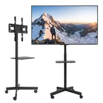 Suporte Móvel de Tv 23" a 60" Aço Resistente Altura Ajustável Rodinhas com Trava C/ Bandeja de Mídia Suporte Móvel de Tv 23" a 60" Aço Resistente Altura Ajustável Rodinhas com Trava C/ Bandeja de Mídia