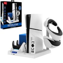 Suporte Multifunção Para Playstation 5 FAT Slim Carregador Base Cooler Branco
