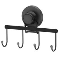 Suporte Multiuso 4 Ganchos Cabideiro Preto com Ventosa Parede Banheiro Lavanderia Suporte Multiuso 4 Ganchos Cabideiro Preto com Ventosa Parede Banheiro Lavanderia
