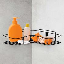 Suporte multiuso de metal com chapinha para adesivo de canto de parede preto