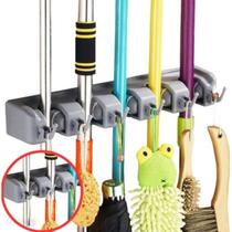 Suporte Multiuso de Parede Porta Vassoura e Rodo 6 Ganchos