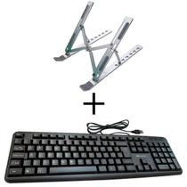 Suporte notebook aluminio ergometrico + teclado c/ fio usb qte