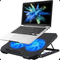 Suporte Notebook com 2 Cooler Ventoinhas Base Mesa Led Refrigerada Ventilação Silenciosa Cor Preto LED Azul Laptop até 17 Polegadas Marca MEGATROCA