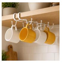 Suporte Organizador 8 Ganchos Metal Branco 28cm Porta Xícaras Utensílios Cozinha Armário Multiuso Prático