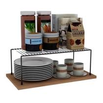 Suporte Organizador de Armário Cozinha Prateleira Aramado Pratos Copos 42cm Preto Suporte Organizador de Armário Cozinha Prateleira Aramado Pratos Copos 42cm Preto