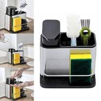 Suporte Organizador de Pia Inox Porta Detergente Sabão Líquido Dispenser Escorredor Esponja Talheres Utensílios de Cozinha Louça Organização