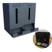 Suporte Organizador de Pilhas AA e AAA, 10 x 10 x 8 cm, Preto, Impressão 3D