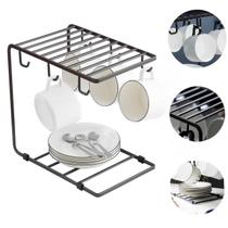 Suporte Organizador de Xicaras e Louça Multiuso Com Gancho Para Cozinha e Cantinho do Café em Metal