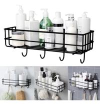 Suporte Organizador Metal Prateleira Gancho Cozinha Banheiro Com Adesivo