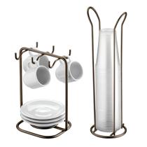 Suporte Organizador Pires Xícaras + Porta Copos Descartáveis 200ml Cor Café - Future Suporte Organizador Pires Xícaras + Porta Copos Descartáveis 200ml Cor Café - Future