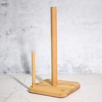Suporte organizador porta papel toalha de bambu com base quadrada 14,5x30