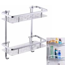 Suporte Organizador Porta Shampoo Sabonete Box Banheiro Chuveiro Banho Prateleira Dupla Aluminio Resistente