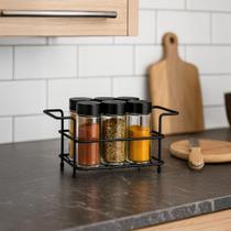 Suporte Organizador Porta Tempero + 6 Frascos em Vidro Suporte Organizador Porta Tempero + 6 Frascos em Vidro