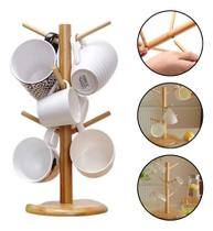 Suporte Organizador Porta Xicara Pendurar Caneca Em Bambu Cor Bege