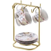 Suporte Organizador Porta Xícaras E Pires de Cafe Elegante Cantinho do Cafe Escritorio Consultorio Cozinha Dourado Gold Future