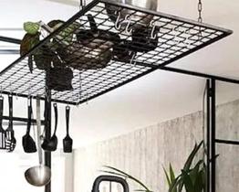 Suporte Panelas Teto Suspenso Ferro Conchas Colheres 100Cm