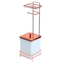 Suporte Papel Higiênico Com Acessório Rose God Mais Lixeira 6,5 L
