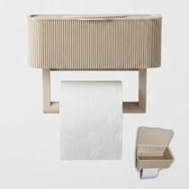 Suporte Papel Higiênico com Porta Lenços Umedecidos Japandi Organizador Banheiro 3D