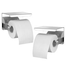 Suporte Papel Higienico Inox Banheiro Lavabo Kit 2 unidades Prateleira Apoio Celular Porta Objeto Parede Resistente Multiuso