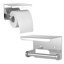 Suporte Papel Higienico Inox Banheiro Lavabo Kit 2 unidades Prateleira Porta Objeto Celular Suporte Apoio Organizaçao Multiuso