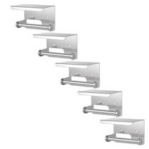 Suporte Papel Higienico Inox Banheiro Lavabo Kit 5 unidades Apoio Celular Porta Objeto Prateleira Multiuso Parede