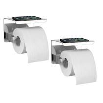 Suporte Papel Higienico Inox Kit 2 unidades Banheiro Lavabo Prateleira Apoio Celular Objeto Parede Multiuso
