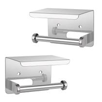 Suporte Papel Higienico Inox Kit 2 unidades Banheiro Lavabo Prateleira Porta Celular Objeto Parede Multiuso Resistente