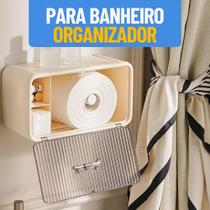 Suporte Papel Higiênico Parede Adesivo Organizador Banheiro Com Gaveta Discreta Porta Celular