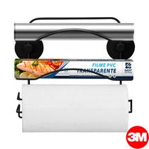 Suporte Papel Toalha Aluminio Pvc Sem Furo Parede Cozinha 3M Preto Arthi