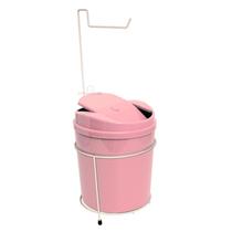 Suporte Papeleira Branco Lixeira 5L Rosa Basculante Banheiro