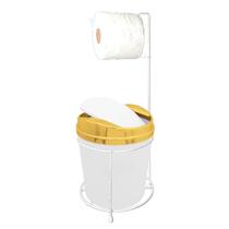 Suporte Papeleira Lixeira 5L Tampa Basculante Branco Dourado