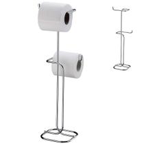 Suporte papeleira porta papel higiênico de chão duplo em aço cromado para banheiro lavabo 2 rolos