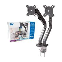 Suporte para 2 Monitores 17" a 32" PIX, Braço Mecânico, Ajustável, Morsa, Preto - PX-25 Suporte para 2 Monitores 17" a 32" PIX, Braço Mecânico, Ajustável, Morsa, Preto - PX-25