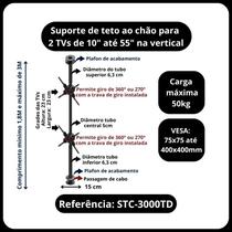 Suporte para 2 monitores ou tv de 10 a 65 polegadas suporte do Teto ao Chão Suporte para 2 monitores ou tv de 10 a 65 polegadas suporte do Teto ao Chão