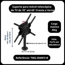 Suporte para 2 TVs, monitores de 10" a 65" Fixo no móvel c/ giro Suporte para 2 TVs, monitores de 10" a 65" Fixo no móvel c/ giro