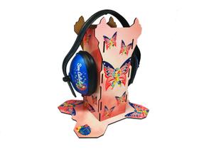 Suporte para Abafador de Ruidos Borboletas Rosas com Abafador Azul Suporte para Abafador de Ruidos Borboletas Rosas com Abafador Azul