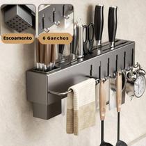 Suporte Para Armazenamento De Facas Ganchos Talheres Utensílios 6 Ganchos Cinza