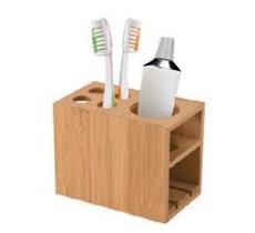 Suporte Para Banheiro Porta Escova E Pasta De Dentes Bambu - Mimo Style Suporte Para Banheiro Porta Escova E Pasta De Dentes Bambu - Mimo Style