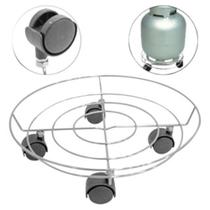 Suporte para botijão de gás de inox aramado resistente redondo para cozinha com rodinhas butijão
